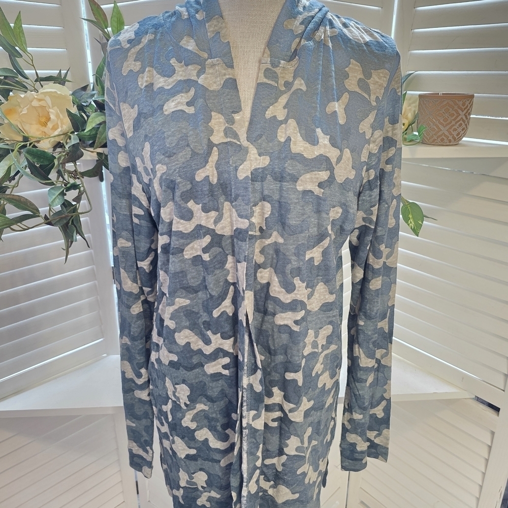 Nicole Miller Gray and Cream Linen Top LG New 1363